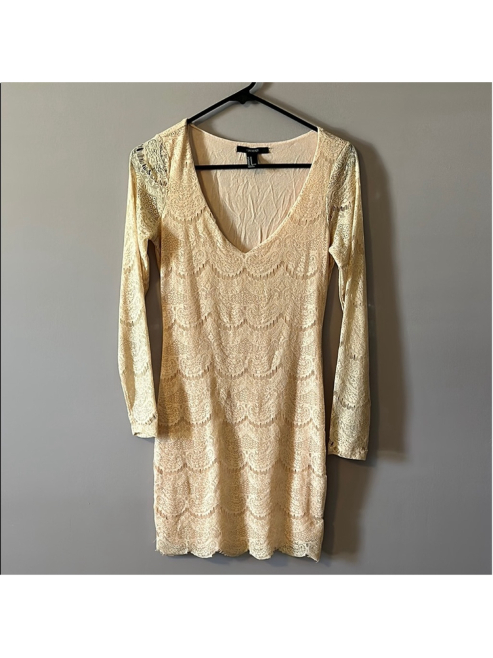 Forever 21 Peach Lace Sheath Mini Dress Boho Bridal Shower V-Neck - M - Picture 2 of 7